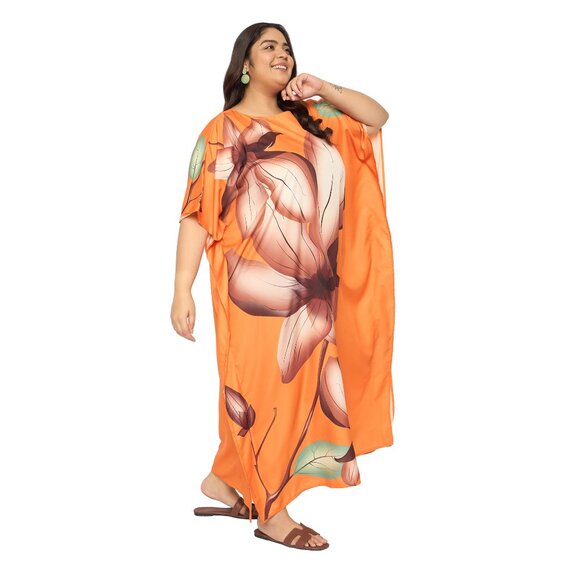 Gypsie Blu Plus Size Caftan Dress Floral Printed Polyester Maxi Dresses for Lady - Picture 4 of 8